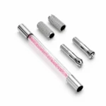Dual-Head Acrylic Diamond Microblading Pen with a clear acrylic body and diamond-textured grip for superior precision and control. Professional PMU tool designed to hold two microblading needles, allowing seamless switching between blade types for efficient microblading, shading, and permanent makeup treatments.