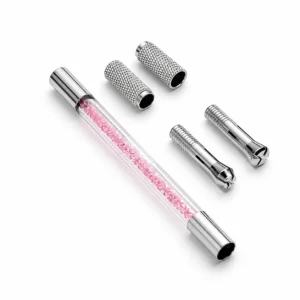 Dual-Head Acrylic Diamond Microblading Pen with a clear acrylic body and diamond-textured grip for superior precision and control. Professional PMU tool designed to hold two microblading needles, allowing seamless switching between blade types for efficient microblading, shading, and permanent makeup treatments.