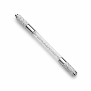 Dual-Head Acrylic Diamond Microblading Pen with a clear acrylic body and diamond-textured grip for superior precision and control. Professional PMU tool designed to hold two microblading needles, allowing seamless switching between blade types for efficient microblading, shading, and permanent makeup treatments.
