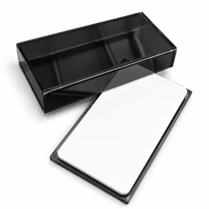 Acrylic Lash Storage Box: Black, made from durable, transparent acrylic to neatly organize, store, and protect lash strips. Professional lash storage solution for keeping eyelash extensions clean, visible, and easily accessible.