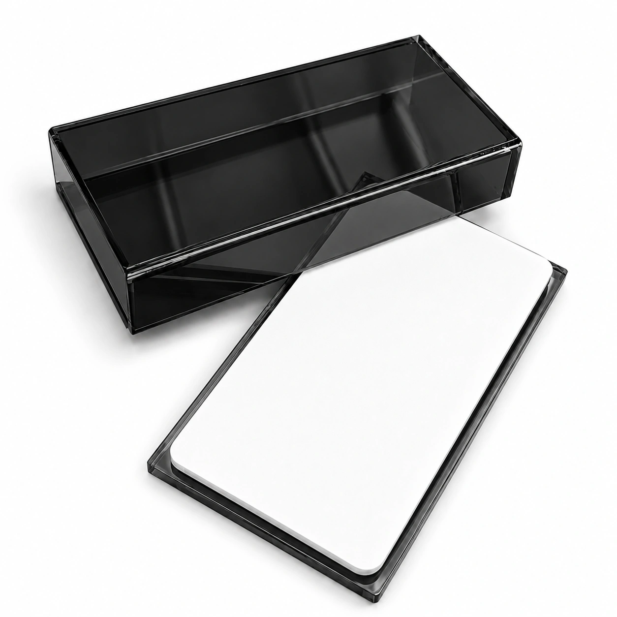 Acrylic Lash Storage Box: Black, made from durable, transparent acrylic to neatly organize, store, and protect lash strips. Professional lash storage solution for keeping eyelash extensions clean, visible, and easily accessible.