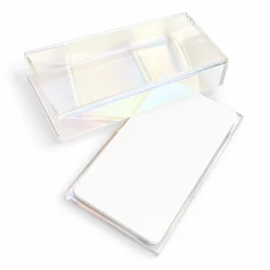Acrylic Lash Storage Box: Holographic, made from durable, transparent acrylic to neatly organize, store, and protect lash strips. Professional lash storage solution for keeping eyelash extensions clean, visible, and easily accessible.