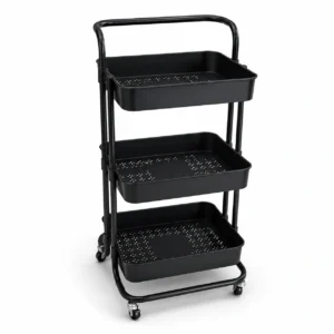 Lash Trolley in black – Professional multi-compartment storage trolley designed to organize lash trays, adhesives, tweezers, and accessories. Durable, stylish, and ideal for keeping your salon workspace neat, efficient, and clutter-free.