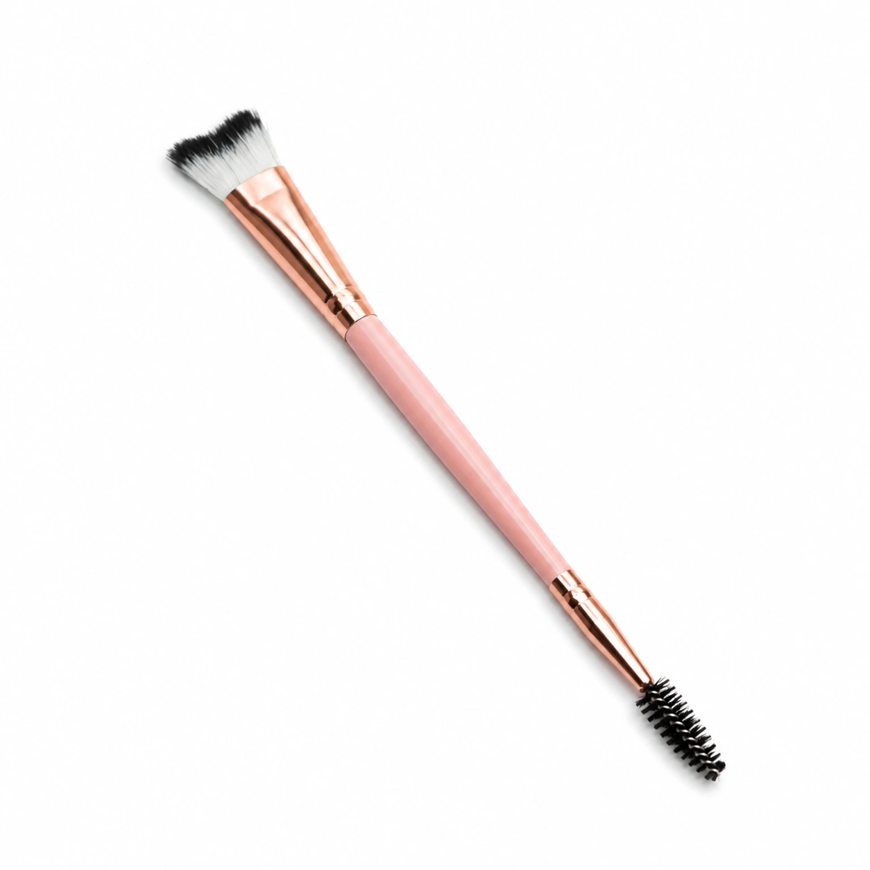 Dual-ended pink lash cleansing brush with soft bristles for deep cleaning and a spoolie for brushing and separating lash extensions.