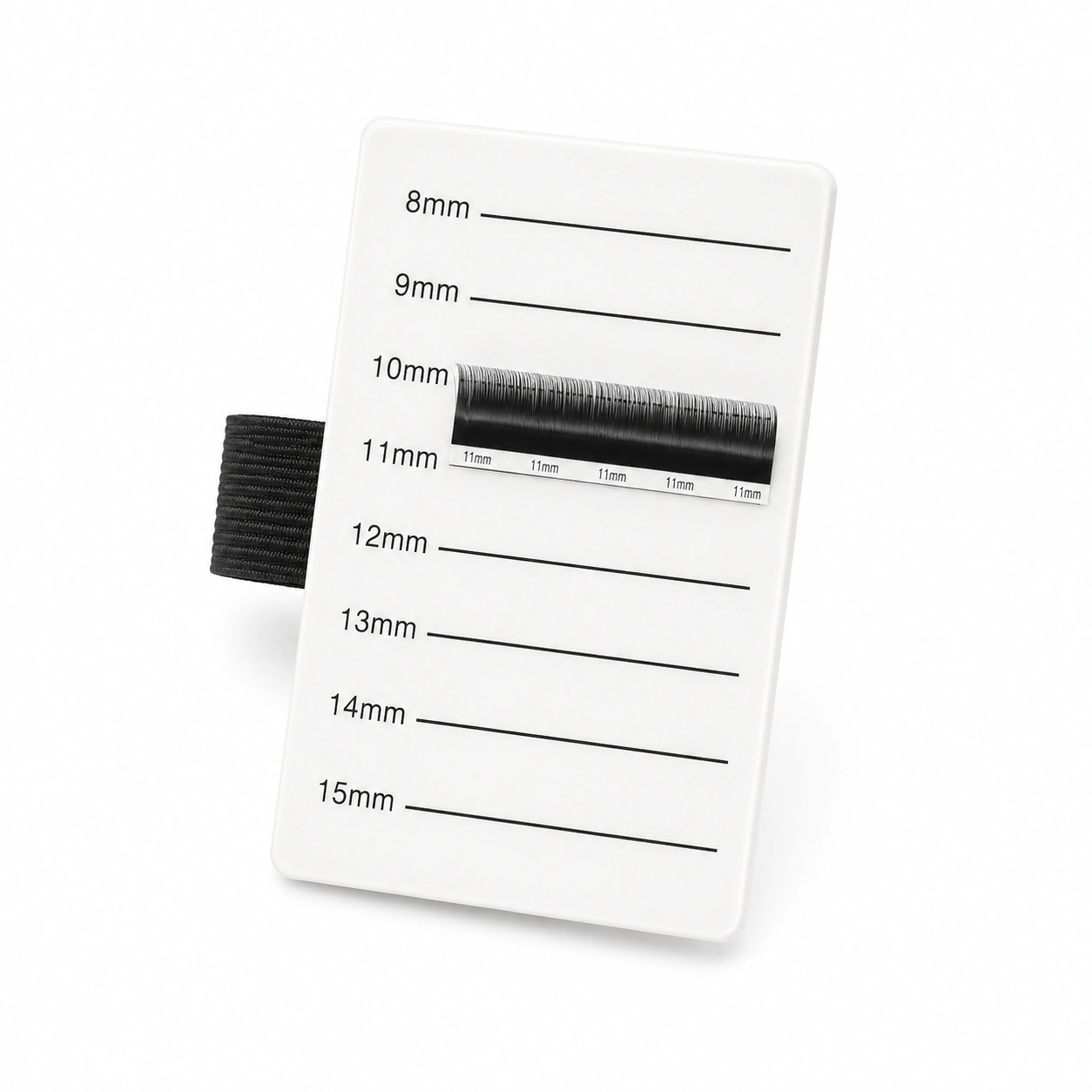Eyelash Hand Wrist Palette – durable acrylic lash tile with marked sizes for easy, organized lash application.