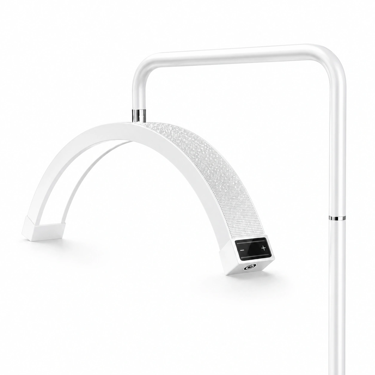 LED Half Moon Eyelash Light with Touch Sensor in White Rhinestone – Professional half-moon LED lamp with touch controls, adjustable brightness, and shadow-free illumination for eyelash extensions and precision beauty treatments. Features a flexible, adjustable design and energy-efficient lighting, making it ideal for lash salons, spas, and home studios.