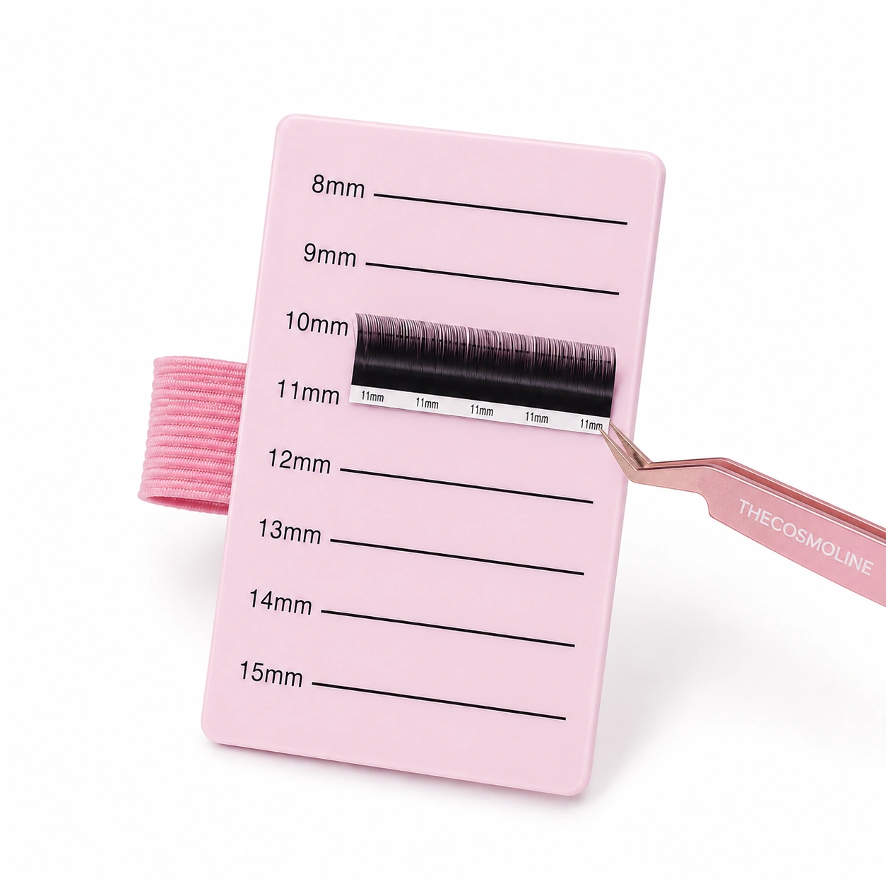Eyelash Hand Wrist Palette – durable acrylic lash tile with marked sizes for easy, organized lash application.