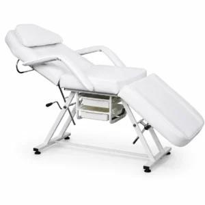 Adjustable Lash & Beauty Bed White – Professional beauty bed with adjustable backrest and leg sections, high-density foam cushioning, and easy-clean upholstery. Features removable armrests, a head pillow, and under-bed storage trays, making it ideal for lash, brow, and facial treatments.