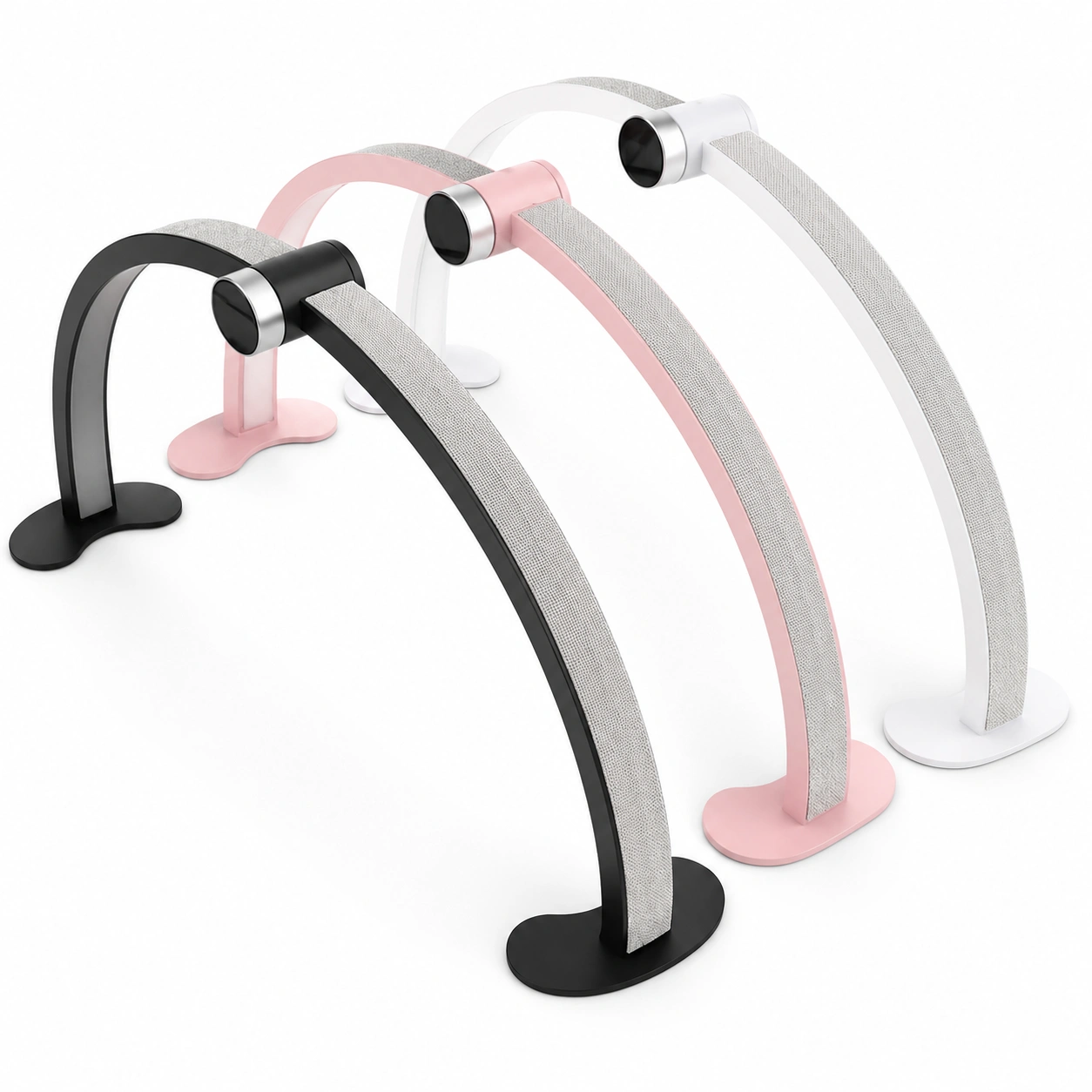 Half Moon Nail Light – Professional arched LED lamp with shadow-free illumination and adjustable brightness for precise nail, lash, brow, and facial treatments. Available in black, pink, and white for salons and home beauty studios.