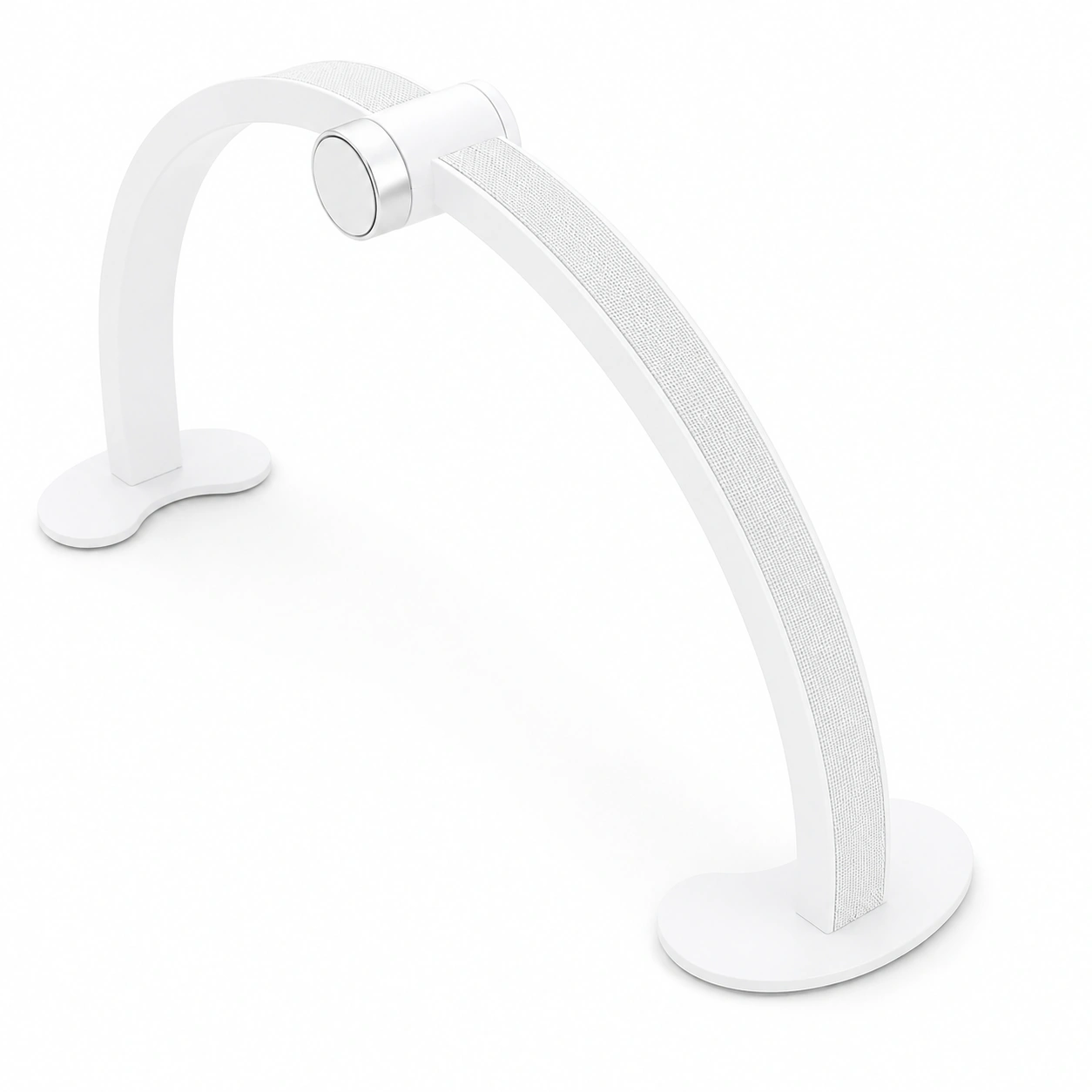 Half Moon Nail Light in White – Professional arched LED lamp with shadow-free illumination and adjustable brightness for precise nail, lash, brow, and facial treatments. Available in black, pink, and white for salons and home beauty studios.