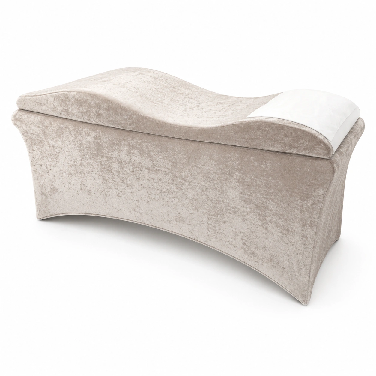 Curved Memory Eyelash Mattress in Beige – Ergonomic curved lash bed mattress with premium memory foam that supports the back, neck, and hips. Provides superior comfort and stability during long lash appointments while adding a luxurious, professional touch to your salon.