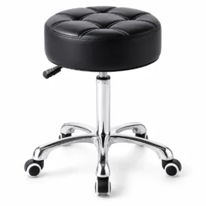 Extra Thick Cushion Stool – Black – Comfortable black salon stool featuring an extra-thick padded seat for enhanced support during long treatments. Ideal for lash artists, brow technicians, and beauty professionals.